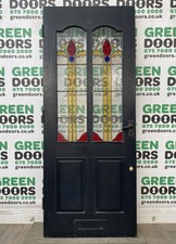 STAINED GLASS FRONT DOOR 1930s WOODEN ANTIQUE TIMBER RECLAIMED LEADED EDWARDIAN