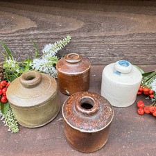 Old Stoneware Vintage Ink Bottles Glazed Pottery Jars Cottage Wedding Chic X4