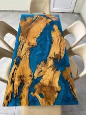 36"x24" Blue Epoxy Countertop Dining Table Wooden Epoxy Table Handmade Furniture
