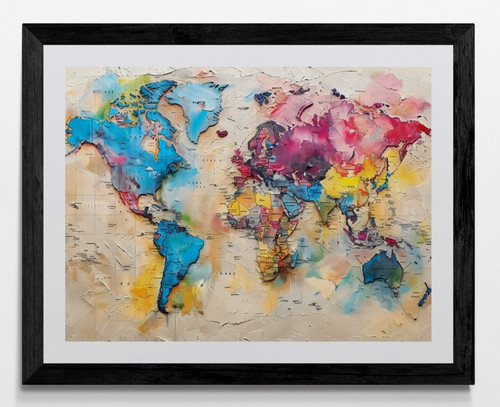World map framed canvas - map,