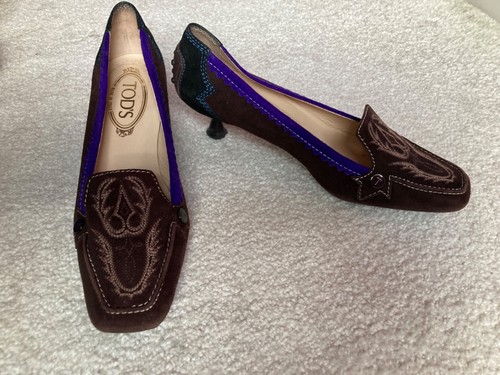 Tod brown embroidered - embroidered, suede