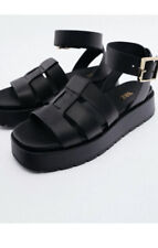 Zara Black Leather Platform Sandals 6/39