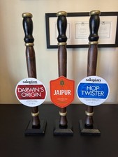 3 X Dummy Wooden BEER PUMPS with GENUINE REAL ALE BADGE. ManCave Home Bar