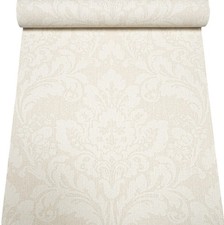 Cream Beige Damask Wallpaper Metallic Shimmer Textured Feature Wall Living Room