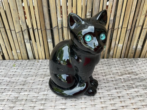 Vintage black ceramic cat - black,