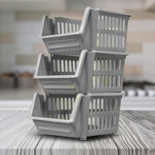 3Tier Plastic Vegetable Fruit Basket Stacking Kitchen Office Garage Storage Rack