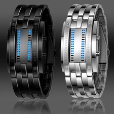 New Mens Womens LED Binary Watch Digital Stainless Steel Designer Sports Watches