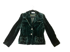 RONIT ZILKHA Green Silk Velvet Ladies Jacket With Diamante Buttons Size UK L