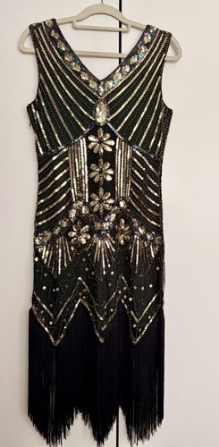 1920s gatsby dress black gold - 1920s,