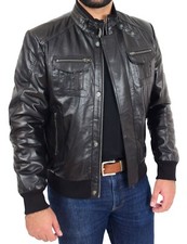 Mens Bomber Leather Jacket Soft Nappa Choice of Colours Black Brown Cognac - Rob