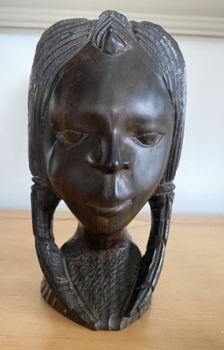 Vintage ebony wood carved bust - wood,