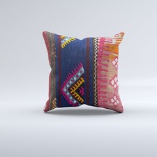 Kilim Cushion Cover 40x40 cm 16x16 in  Vintage Turkish Square Pillowcase 41125