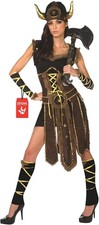 Women`s Viking Costume + Hat Shield Maiden Nordic Warrior  Fancy Dress Halloween