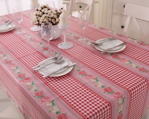 Tablecloth red gingham roses - tablecloth,