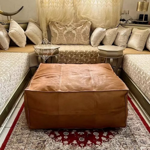 Moroccan footstool leather - moroccan,