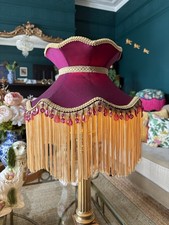 Anna - Handmade Victorian Lampshade - Deep Magenta Silk, Gold Fringe, Beads