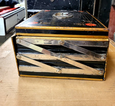 VINTAGE ENGLISH ORIGINAL BRASS & IRON FOLDING JEWELRY BOX LOCKER 3 COMPARTMENTS