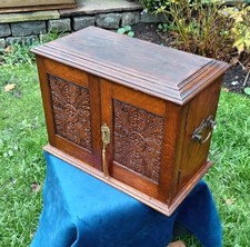 Edwardian Oak Smokers Table Cabinet with Carved Front, Excellent Quality