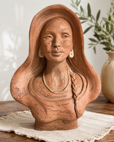 Signed terracotta female bust - terracotta,