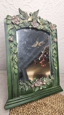 Vintage Mirror Birds Flowers Green Frame Freestanding for Dressing Table