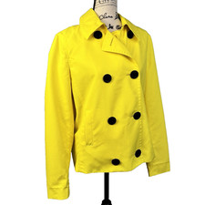 Vtg Chaps Yellow Fisherman Rain Jacket Sz L Peacoat Style Nautical Anchor Button
