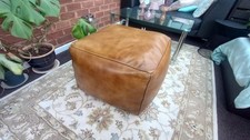 Real Genuine Leather Large Footstool Ottoman Pouffe Tan Brown. 71cm Square 