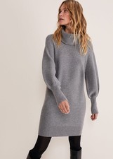 New Phase Eight Dahlie Knitted Chunky Cowl Neck Jumper Dress Mid Grey £99 6-18