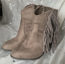 Mink Faux Suede Ankle boots UK Size 5 Zip / Fringed Fiore - Excellent Worn Once