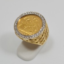 1900 Half Sovereign Coin Diamond Bezel 18K Gold Setting Ring