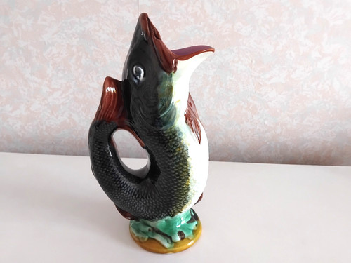 Large majolica fish glug - majolica,