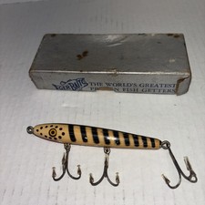 Vintage Eger Dillinger Fish Lure Wood Black Stripes + Box 1312