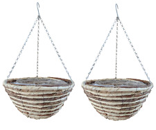 Set 2 x Hanging Baskets 12" Two Tone Rope With Chains & Liners Flower Planters
