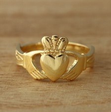 Yellow Gold Plated on Real 925 Sterling Silver Claddagh Band Ring Celtic Knot