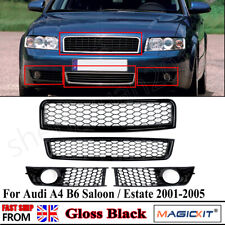 Front Bumper Honeycomb Upper&Lower Grille+Fog Light Grills for Audi A4 B6 02-05