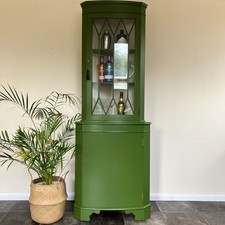 Vintage Painted Glazed Corner Display Cabinet in Little Greene Jewel Beetle