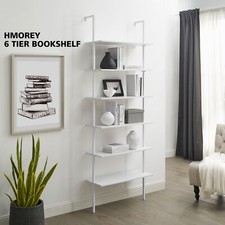 HMOREY 6 Tiers Modern Ladder Bookshelf, Wall Mount Bookcase Shelf white