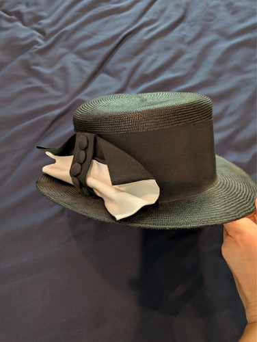 Black straw boater hat - black, with