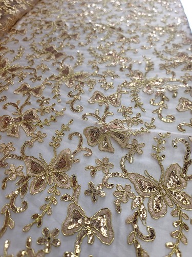Gold butterfly design lace - gold,