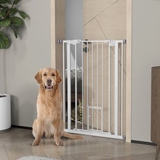 PawHut Extra Tall Dog Gate with Cat Door Auto Close for Stairs