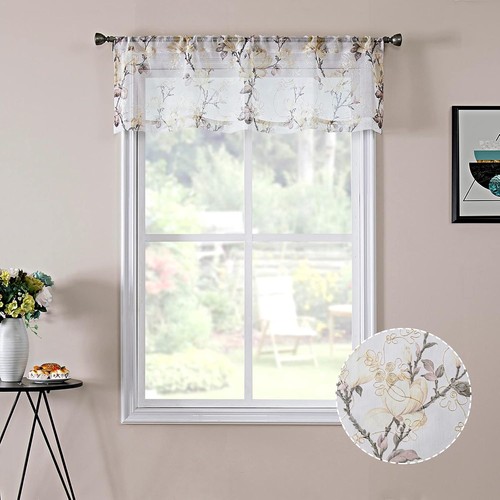 Floral white sheer - floral, valance