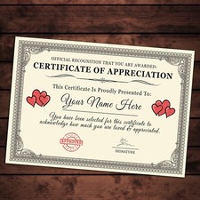 Personalised Certificate Of Appreciation Gift | A4 or A5 Print