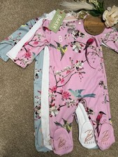 BNWT TED BAKER Baby Girls 3 Pack Floral Babygrows Sleepsuits Size Age 9-12 Month