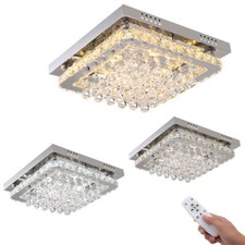 Large Crystal LED Ceiling Light Square Chandelier Lamp Living Room Modern Lights