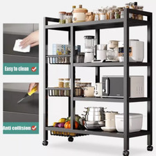 4 Tier Kitchen Basket Storage Trolley Rack Fruit Vegetable Organiser Shelf Black