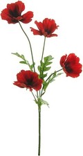 Wild Meadow Poppy Spray Silk Flower Stem with 4 Heads Quality Artificial Flowers