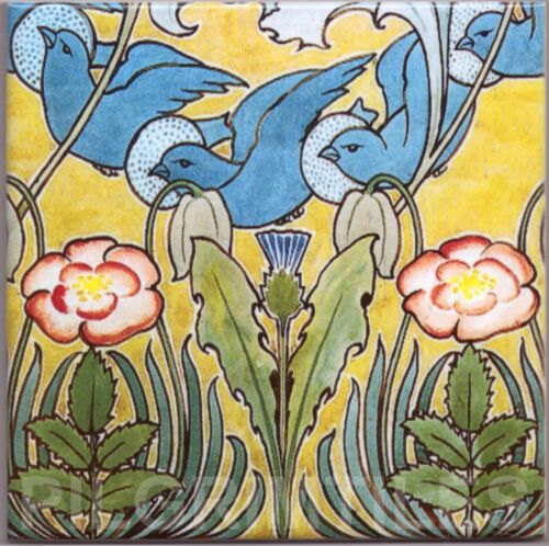 Voysey blue birds kiln - blue,