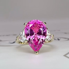 4.80 Ct Pear Natural Pink Sapphire & Diamond Wedding Ring Solid 18K Yellow Gold