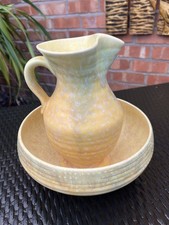 Beswick Art Deco Jug Vase No72 with Matching Bowl No379 Green Yellow Orange Vgc