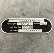 Nameplate suitable for Piaggio, Vespa, with year, engraved incl. data