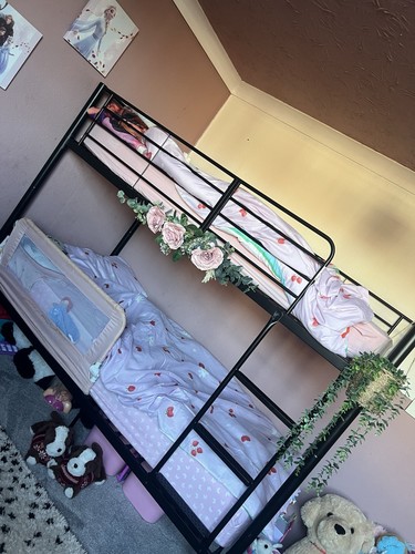 Black metal single bunk - metal, bed